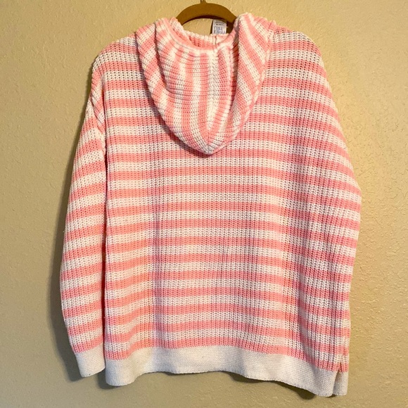 ✨Time And Tru•Knitted Hoodie•Pink & White Striped•Large(12-14)✨ - Picture 3 of 6